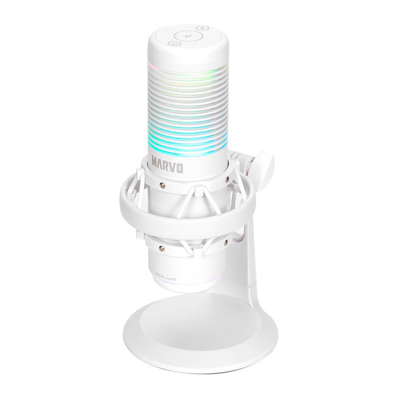 Microfone Gamer Marvo Blast 60, RGB, USB, Branco, MIC-07-WH