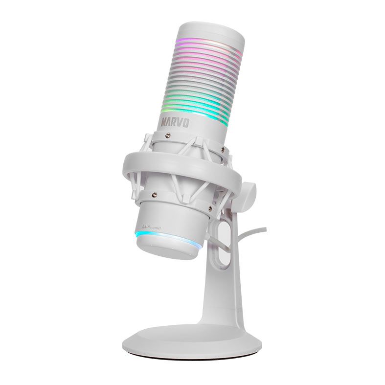 Microfone Gamer Marvo Blast 60, RGB, USB, Branco, MIC-07-WH