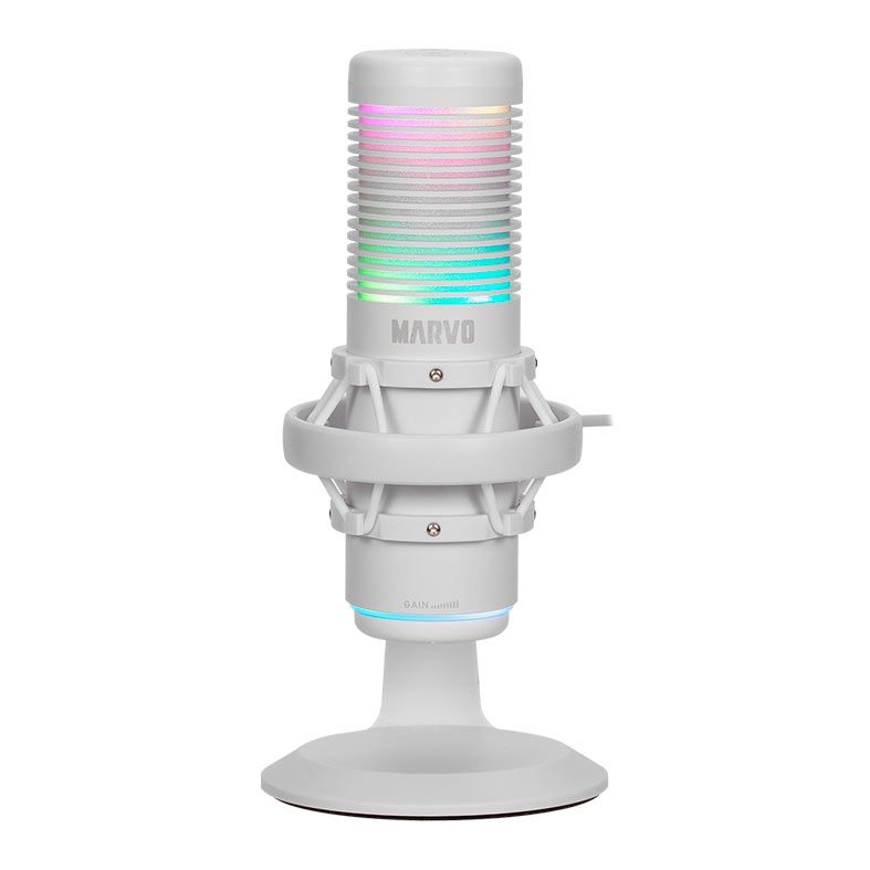 Microfone Gamer Marvo Blast 60, RGB, USB, Branco, MIC-07-WH