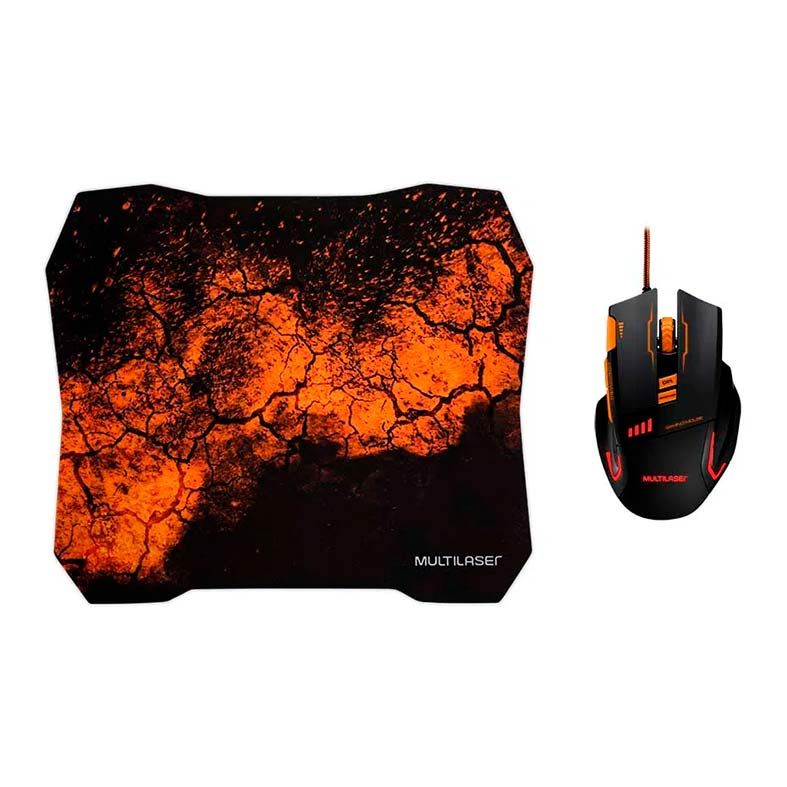 Combo Mouse + Mousepad Multi 3200Dpi Preto/Laranja, MO256