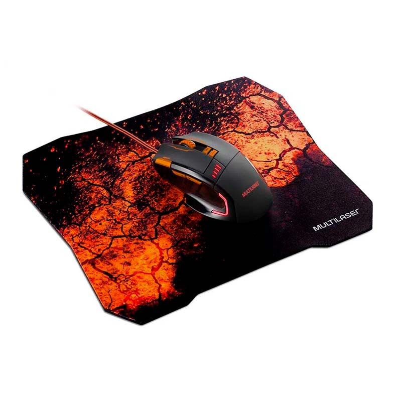 Combo Mouse + Mousepad Multi 3200Dpi Preto/Laranja, MO256