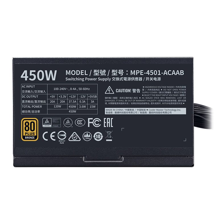 Fonte Cooler Master MWE 450 Bronze 80 Plus, MPE-4501-ACAAB-WO