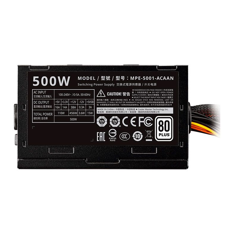 Fonte Cooler Master Hyper White 500, 500W, 80 Plus White, Preto, MPE-5001-ACAAN-HBR
