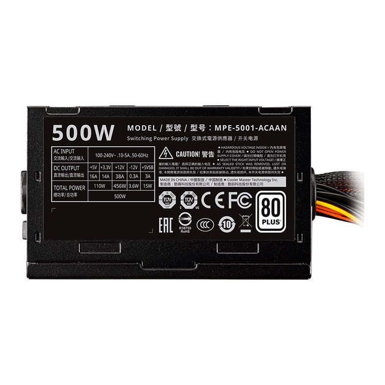 Fonte Cooler Master Hyper White 500, 500W, 80 Plus Standard, Preto, MPE-5001-ACAAN-HWO