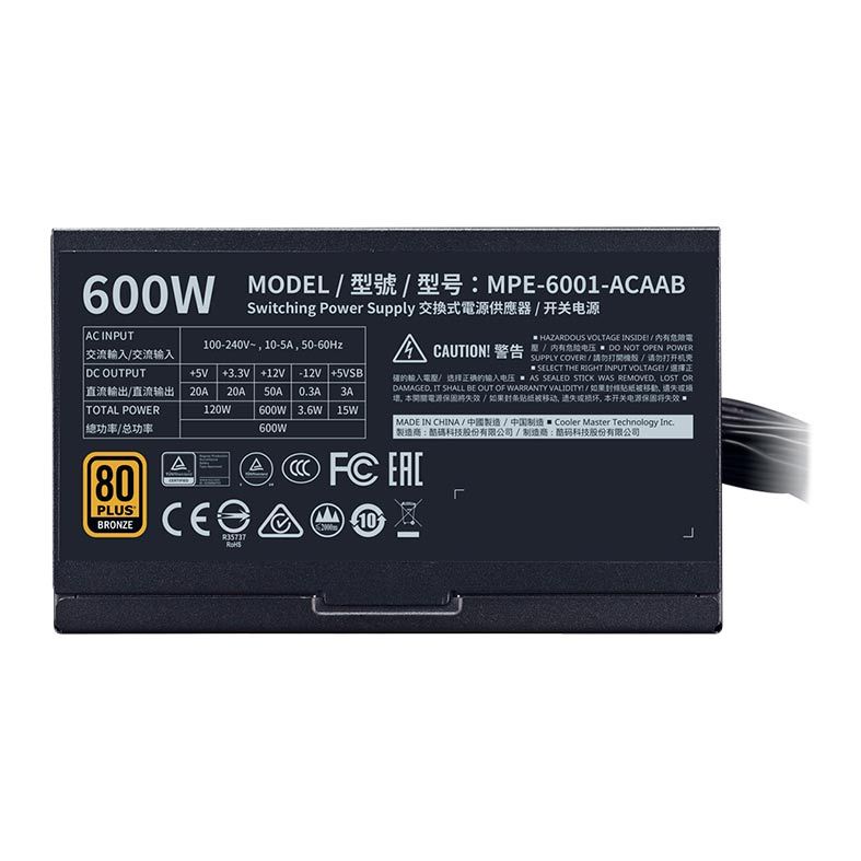 Fonte Cooler Master MWE 600, 600W, 80 Plus Bronze, Preto, MPE-6001-ACAAB-BR