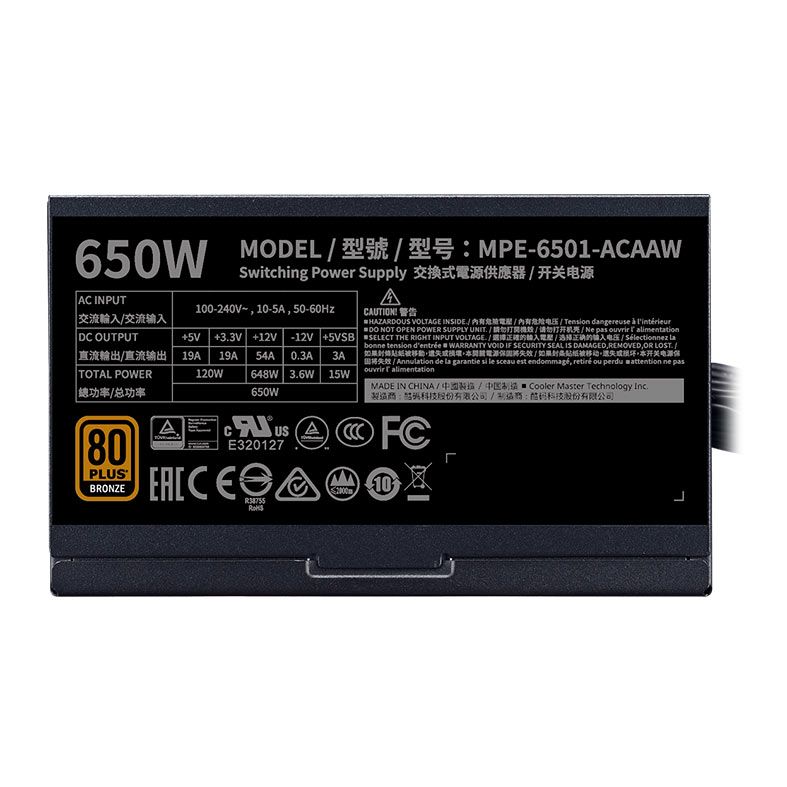 Fonte Cooler Master MWE 650 Bronze V2, 650W, 80 Plus Bronze, Preto, MPE-6501-ACAAW-BBR