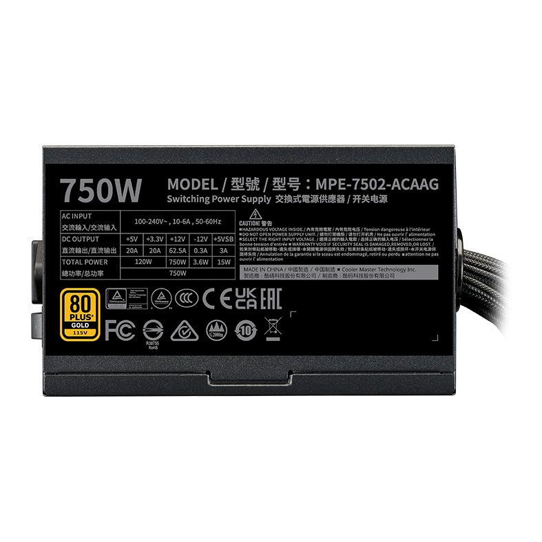 Fonte Cooler Master G Gold 750 V2, 750W, 80 Plus Gold, Preto, MPE-7502-ACAAG-BR