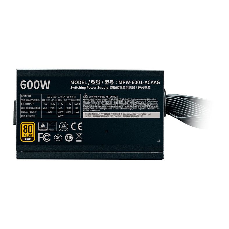 Fonte Cooler Master G600 Gold, 600W, 80 Plus Gold, Preto, MPW-6001-ACAAG-BR