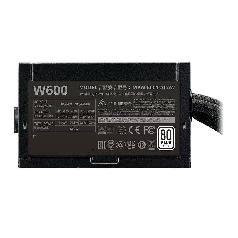 Fonte Cooler Master Elite Nex W600, Full Range, 600W, 80 Plus, Preto, MPW-6001-ACAW-BB1