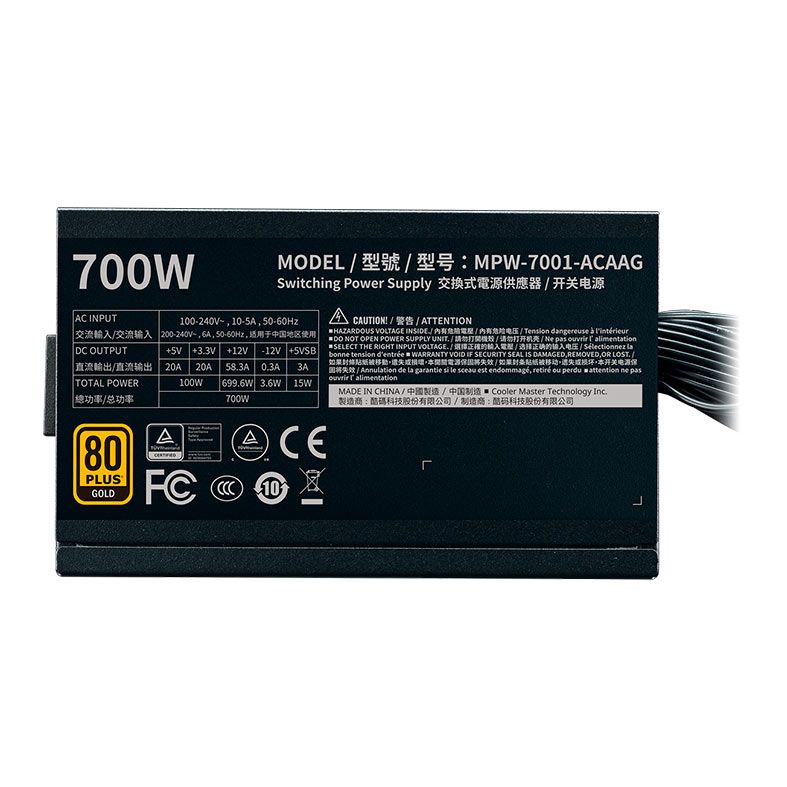Fonte Cooler Master G700 Gold, 700W, 80 Plus Gold, Preto, MPW-7001-ACAAG-BR