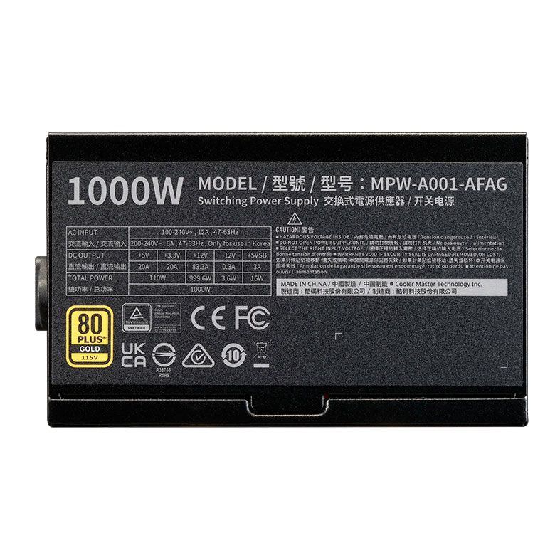 OPENBOX Fonte Cooler Master Elite Gold, 1000W, Full Modular, ATX 3.1, 80 Plus Gold, Preto, MPW-A001-AFAG-BBR