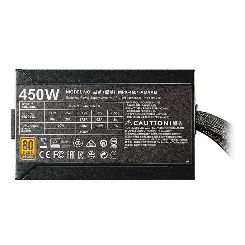 Fonte Cooler Master Masterwatt 450 Semi-Modular Bronze 80 Plus, MPX-4501-AMAAB-WO