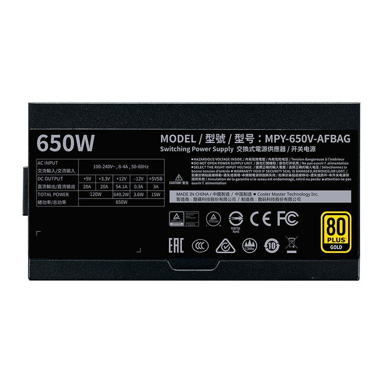 Fonte Cooler Master V650 Gold V2 Full-Modular 80 Plus Gold, MPY-650V-AFBAG-WO
