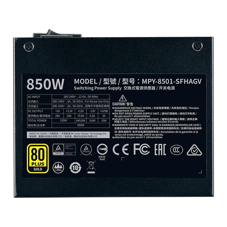 Fonte Cooler Master V850 SFX, 850W, Full-Modular, Gold 80 Plus, Preto, MPY-8501-SFHAGV-WO