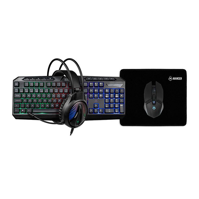 OPENBOX Combo Gamer Mancer ORC V2 4x1, Rainbow, Teclado ABNT2, Mouse 6400DPI, Mousepad Pequeno, Headset Drivers 40mm, MRC-ORC2-RBW01
