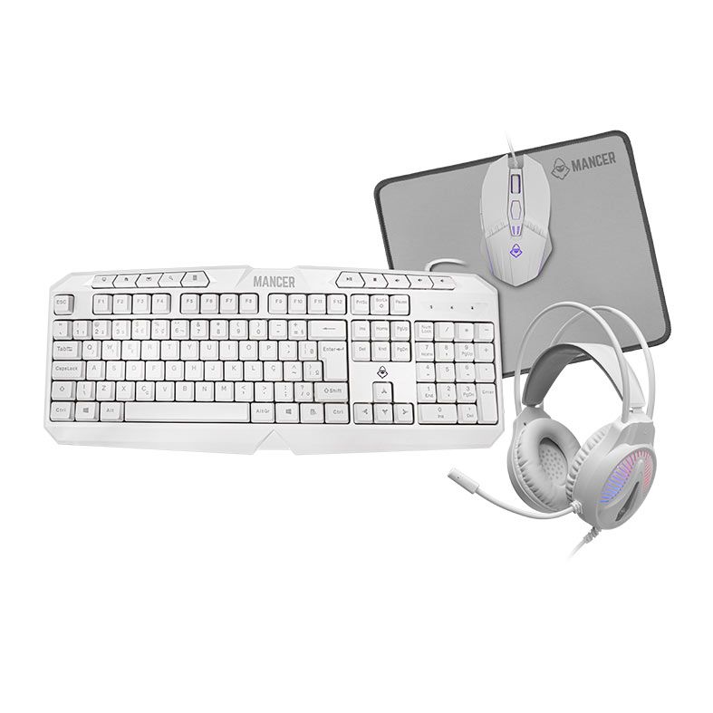 OPENBOX Combo Gamer Mancer ORC V2 4x1, Rainbow, Teclado ABNT2, Mouse 6400DPI, Mousepad Pequeno, Headset Drivers 40mm, Branco, MRC-ORC2-WH01