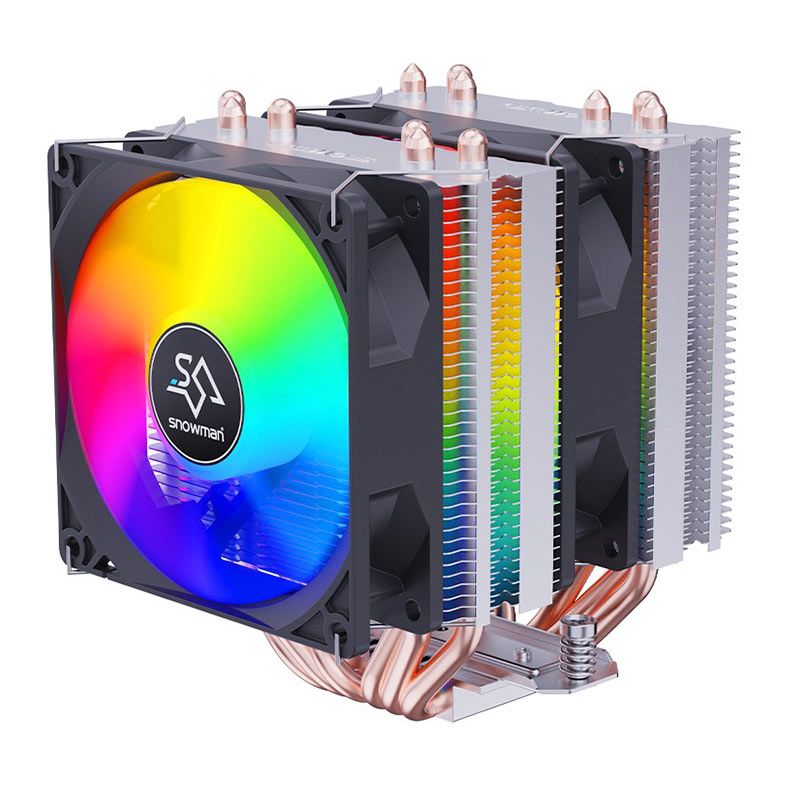 Cooler Para Processador Snowman MX6 V3, Rainbow, 2x90mm, Preto, MX6-V3-WC-4P-2FAN-BK