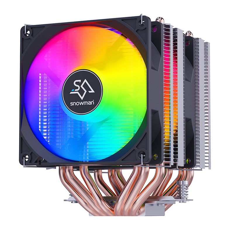 Cooler Para Processador Snowman MX6 V3, Rainbow, 2x90mm, Preto, MX6-V3-WC-4P-2FAN-BK