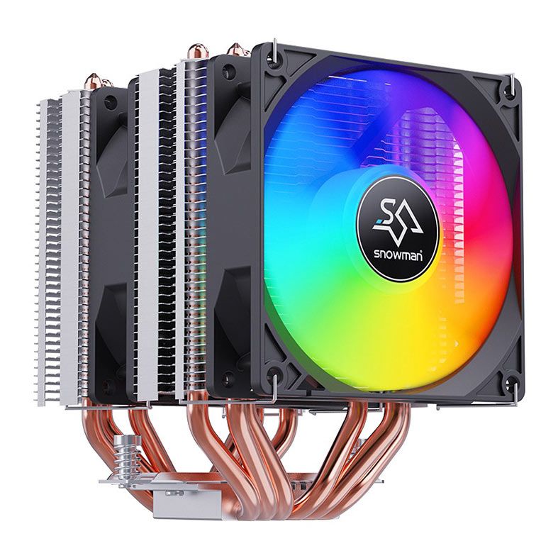 Cooler Para Processador Snowman MX6 V3, Rainbow, 2x90mm, Preto, MX6-V3-WC-4P-2FAN-BK