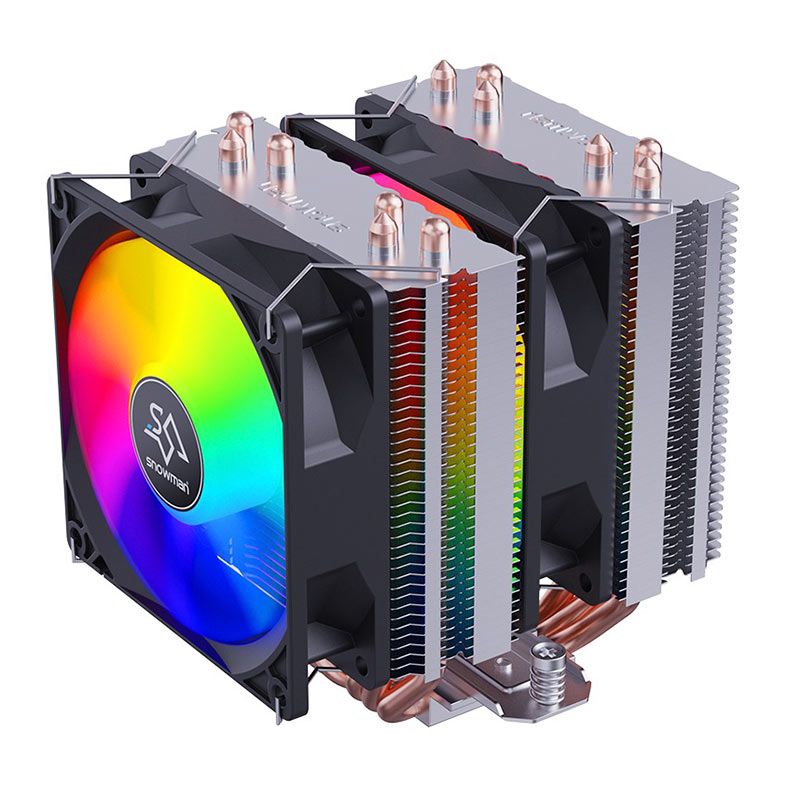 Cooler Para Processador Snowman MX6 V3, Rainbow, 2x90mm, Preto, MX6-V3-WC-4P-2FAN-BK