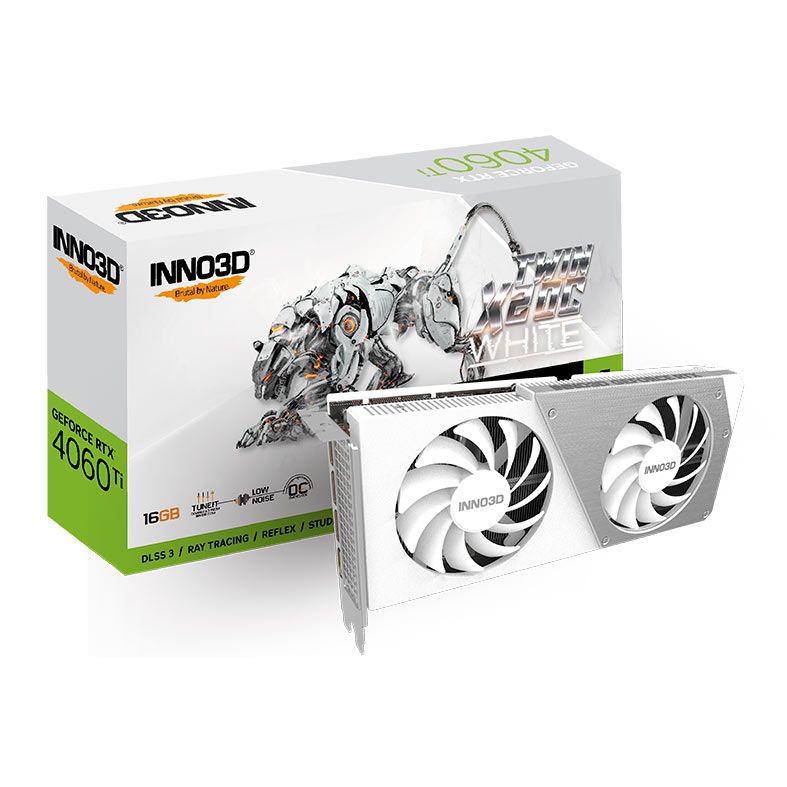 Placa de Video INNO3D GeForce RTX 4060 Ti Twin X2 OC White, 16GB, GDDR6, 128-bit, N4060T2-16D6X-178055W