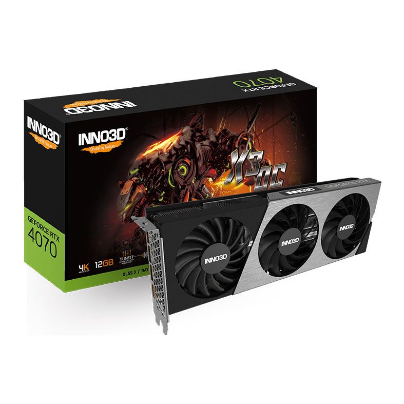 Placa de Video INNO3D GeForce RTX 4070 X3 OC, 12GB, GDDR6X, 192-bit, N40703-126XX-185252L