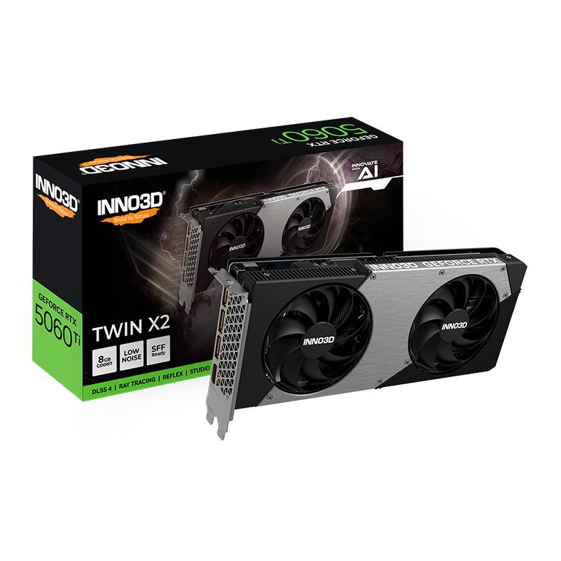 Placa de Video INNO3D GeForce RTX 5060 Ti Twin X2, 8GB, GDDR7, 128-bit, N506T2-08D7-193075N-NAC