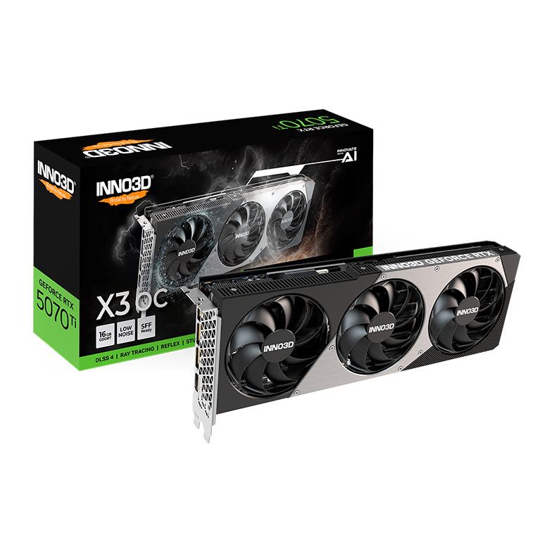 Placa de Video INNO3D GeForce RTX 5070 Ti X3 OC, 16GB, GDDR7, 256-bit, N507T3-16D7X-176068N