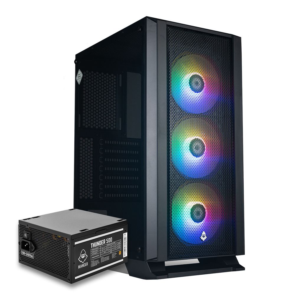 Gabinete Gamer Mancer Narok, RGB, Preto + Fonte Mancer Thunder 500W