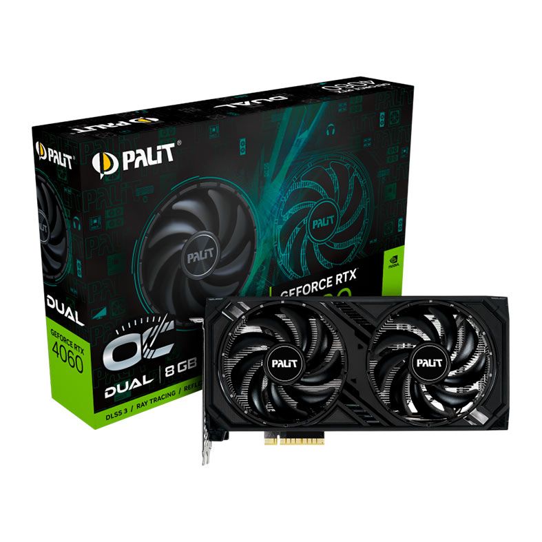 Placa de Video Palit GeForce RTX 4060 Dual OC, 8GB, GDDR6, 128-bit, NE64060T19P1-1070D
