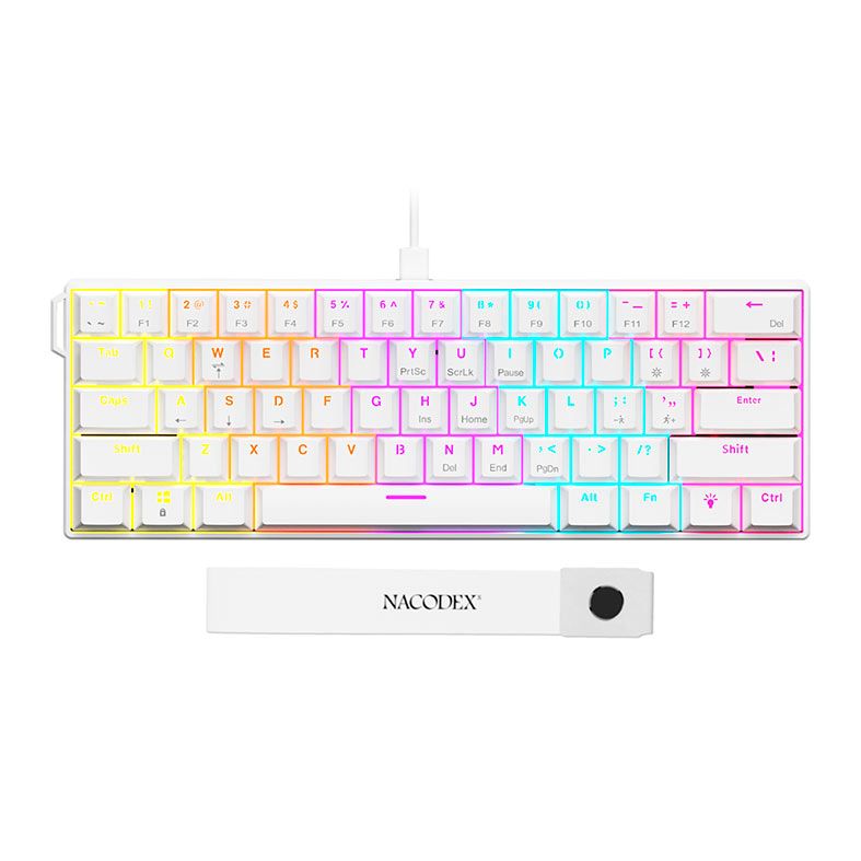 OPENBOX Teclado Mecanico Ajazz NK61, Rainbow, Switch Vermelho, Branco, NK61-WH