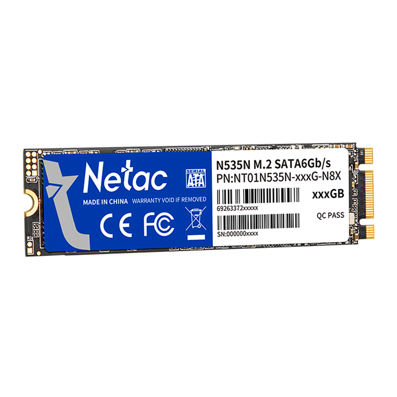 SSD Netac N535N, 128GB, M.2 2280, Sata III 6GB/s, Leitura 510MB/s, Gravacao 440MB/s, NT01N535N-128G-N8X