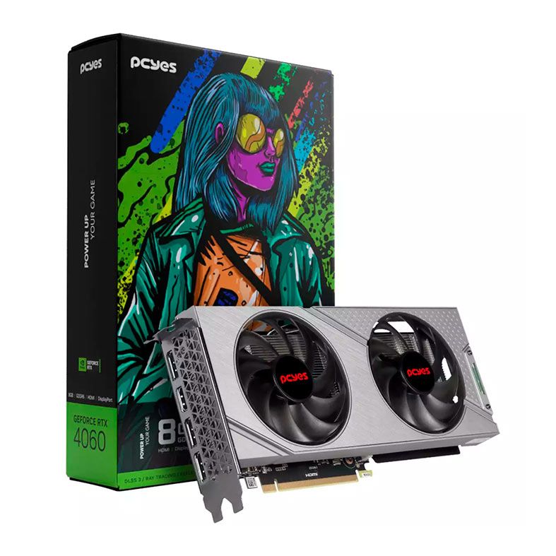 Placa de Vídeo Pcyes GeForce RTX 4060, 8GB, GDDR6, 128-bits, PA40608GR6DF