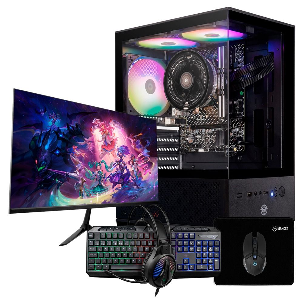 PC Completo Mancer Draco II, AMD RYZEN 3 3200G, 8GB DDR4, SSD 240GB + Monitor + Kit Periféricos