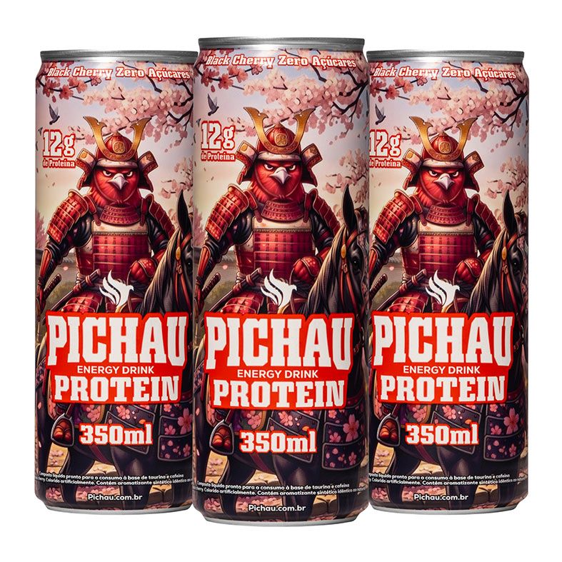 Pack Energetico Pichau Protein Black Cherry Zero, 350ml, Com 3 unidades