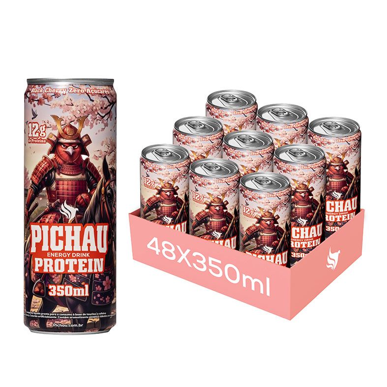 Pack Energetico Pichau Protein Black Cherry Zero, 350ml, Com 48 unidades