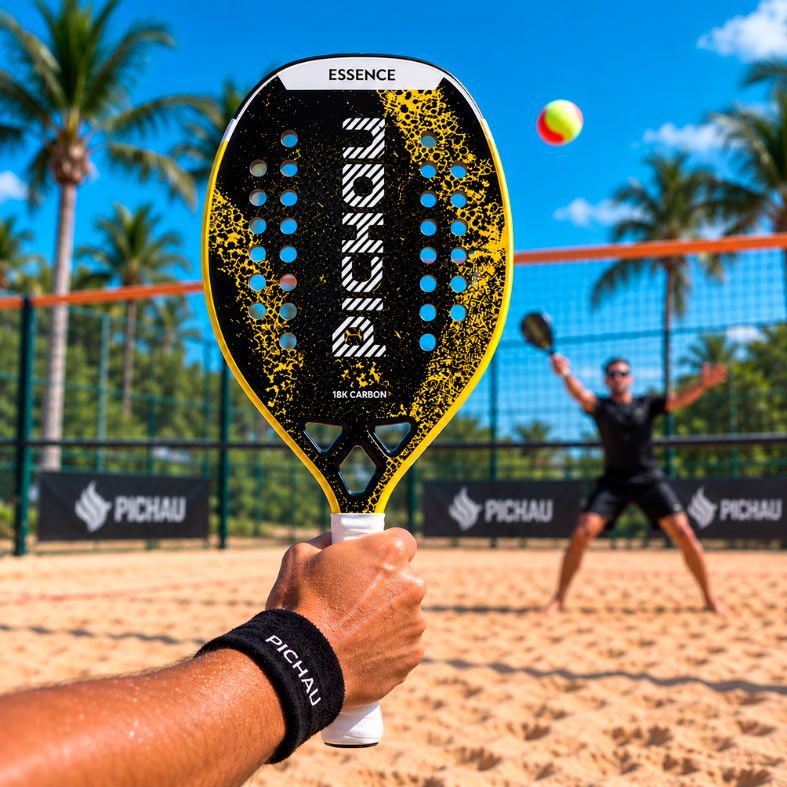 Raquete de Beach Tennis Pichau Golden Cove 18K Carbon 28 Furos, PES-RKT18-GLD