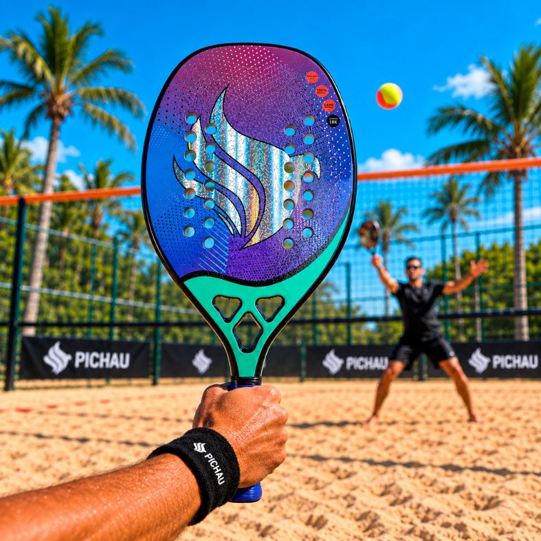 Raquete de Beach Tennis Pichau Hawaiian Waves 18K Carbon 28 Furos, PES-RKT18-HW