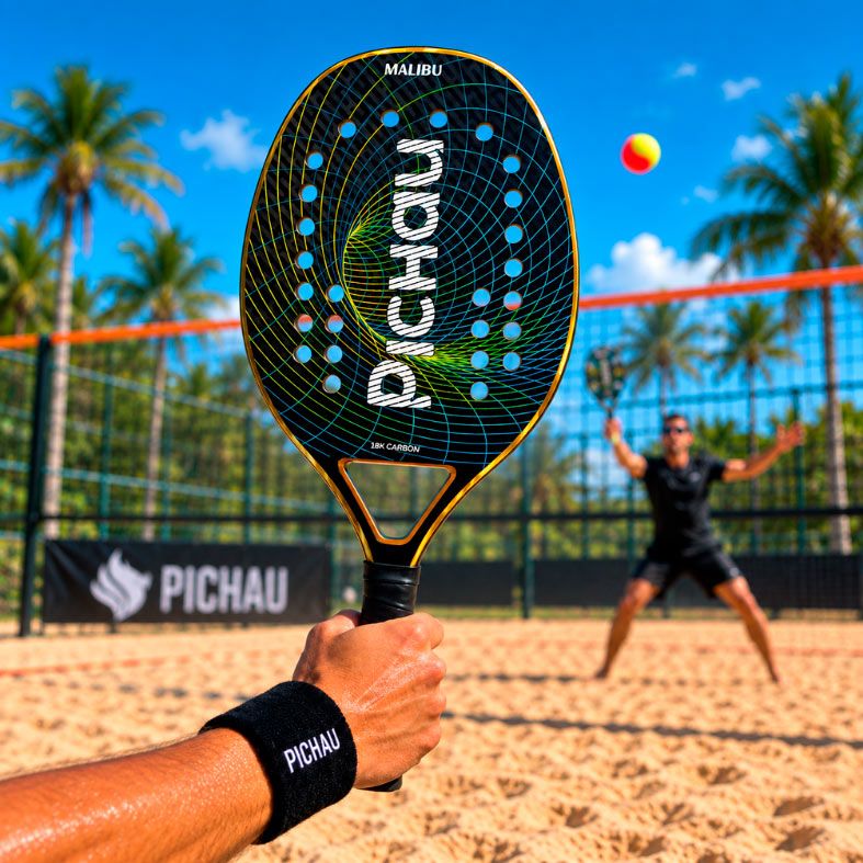 Raquete de Beach Tennis Pichau Malibu 18K Carbon 26 Furos, PES-RKT18-MLB