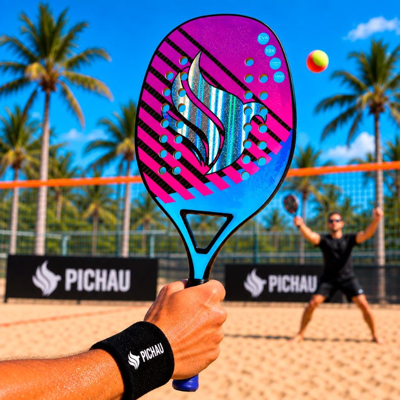 Raquete de Beach Tennis Pichau Midnight Miami 18K Carbon 26 Furos, PES-RKT18-MM