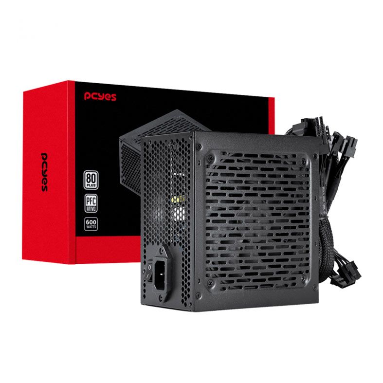 Fonte Gamer Pcyes Shocker, 600W, 80 Plus White, Preto, PF600SHW