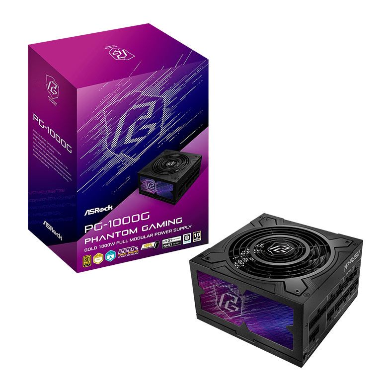 Fonte ASRock Phantom Gaming, 1000W, 80 Plus, Gold, Cybenetics Gold, Full Modular, ATX 3.1, PCIe 5.1, Preto, PG-1000G