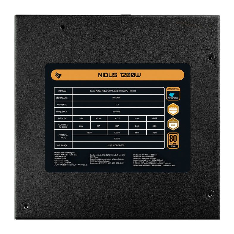 Fonte Pichau Nidus, 1200W, Full Modular, 80 Plus, Cybenetics Gold, Preto, PG-1201-BR