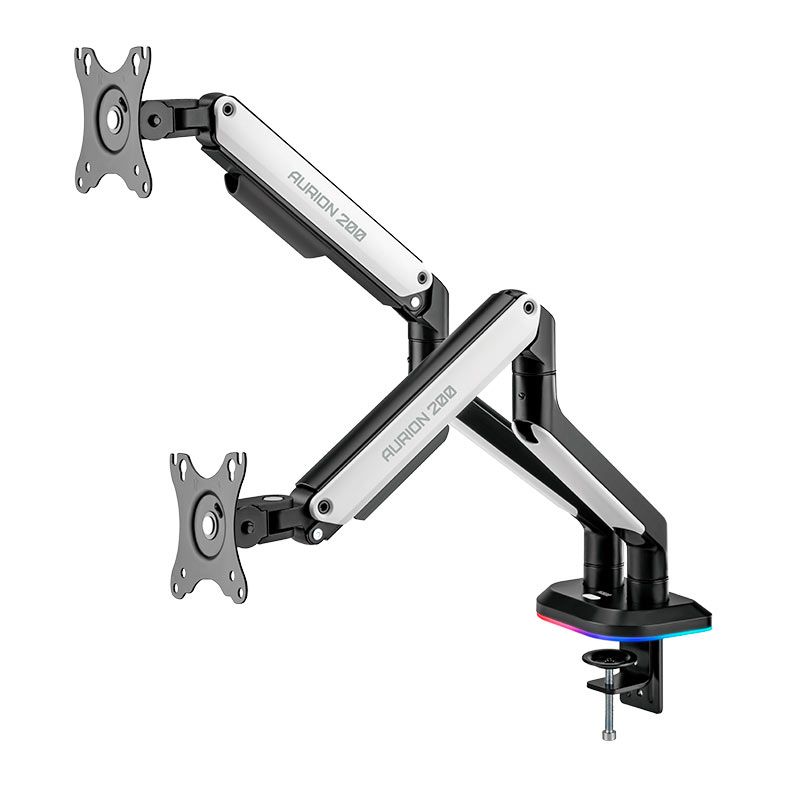 OPENBOX Suporte Articulado Para Dois Monitores Pichau Aurion 200, RGB, 17 Pol. a 32 Pol., Preto e Branco, PG-AUR200-RGB01