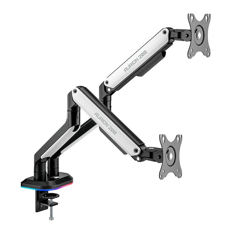 OPENBOX Suporte Articulado Para Dois Monitores Pichau Aurion 200, RGB, 17 Pol. a 32 Pol., Preto e Branco, PG-AUR200-RGB01