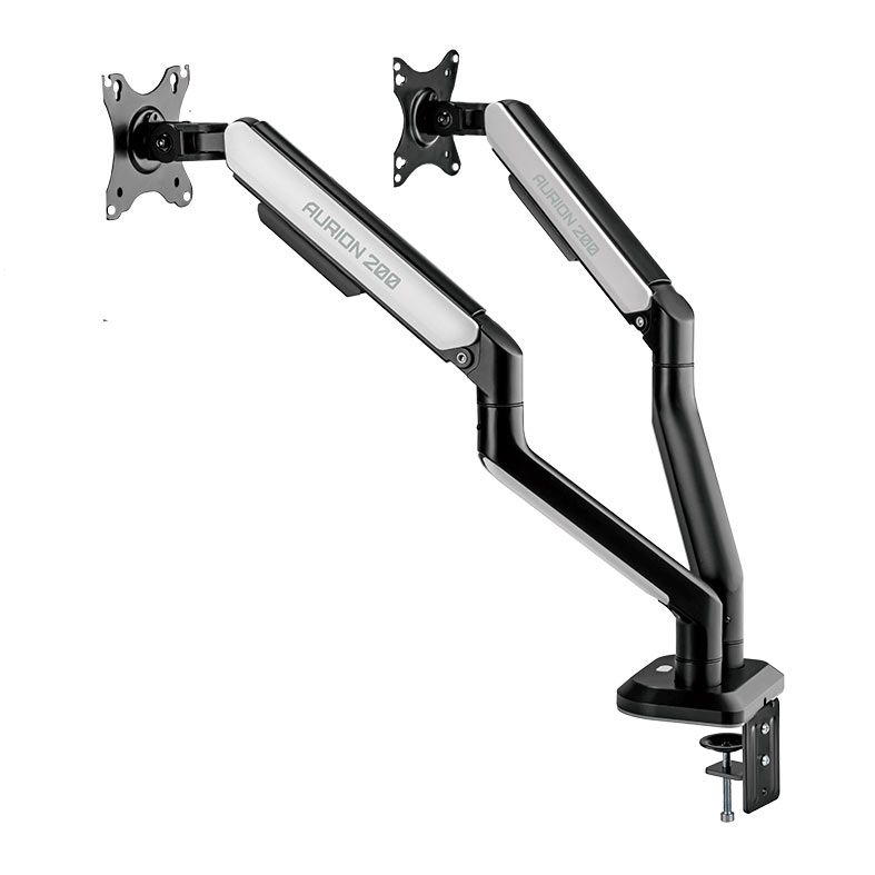 OPENBOX Suporte Articulado Para Dois Monitores Pichau Aurion 200, RGB, 17 Pol. a 32 Pol., Preto e Branco, PG-AUR200-RGB01