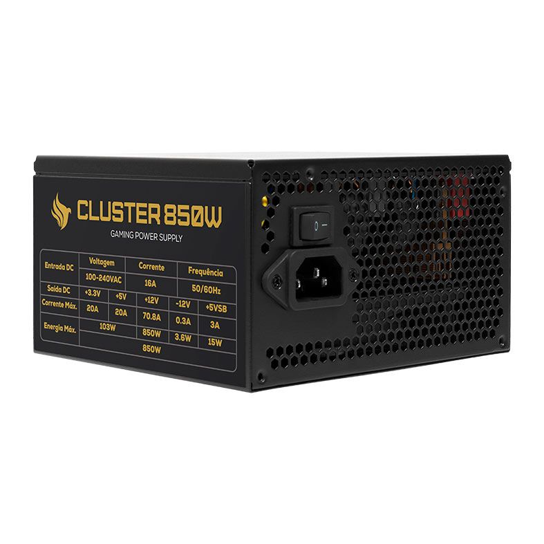 Fonte Pichau Cluster, 850W, PCIe 5.0, Full Modular, Cybenetics Gold, Preto, PG-CL850-BK01