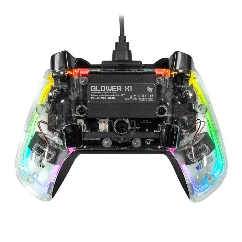 OPENBOX Controle Pichau Glower X1, PC/Switch/PS3/ Android, Transparente, PG-GLWX-BL01