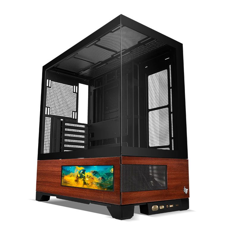 Gabinete Gamer Pichau HX750 Ligno, Mid-Tower, Com Tela LCD, Lateral de Vidro, Preto, PG-HX750LCD-BK