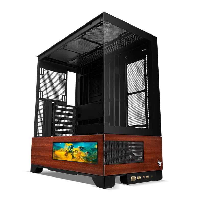 Gabinete Gamer Pichau HX750 Ligno, Mid-Tower, Com Tela LCD, Lateral de Vidro, Preto, PG-HX750LCD-BK